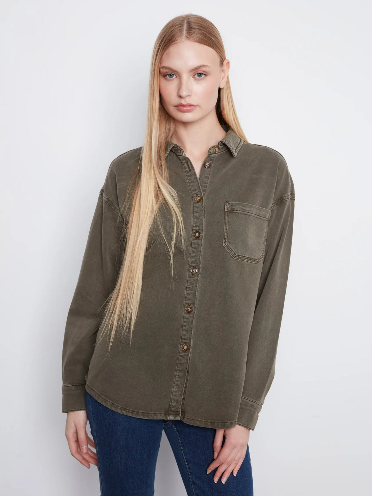 Charlie B Twill Button Up Shirt - Moss