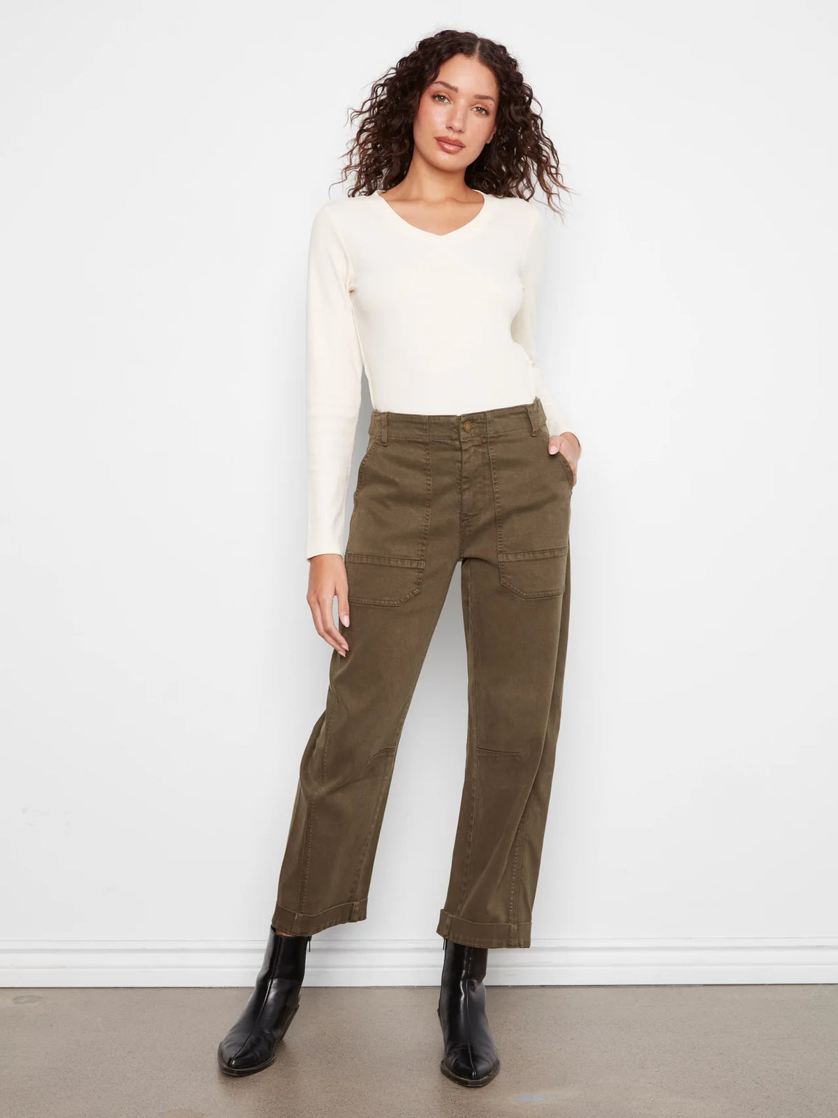 Charlie B Twill Barrel Pants - Olive