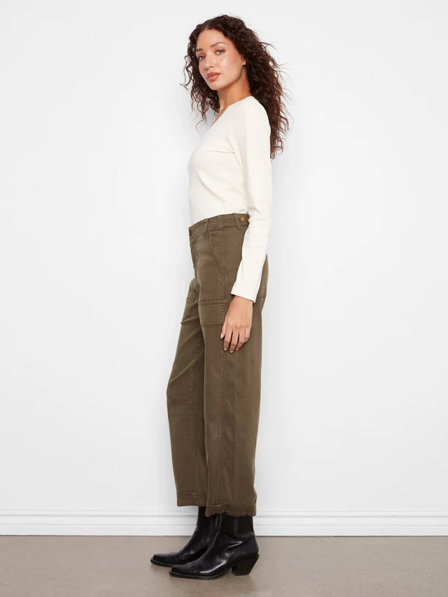Charlie B Twill Barrel Pants - Olive