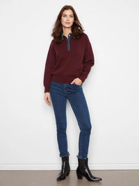 Charlie B Denim Trim Polo Sweater - Merlot