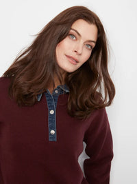 Charlie B Denim Trim Polo Sweater - Merlot