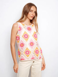 Charlie B Floral Sleeveless Crochet Cotton Blend Top - Apricot