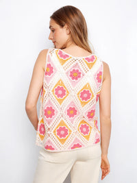 Charlie B Floral Sleeveless Crochet Cotton Blend Top - Apricot
