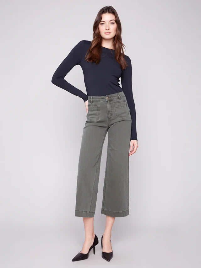 Charlie B - Patch Pocket Flare Jeans - Green