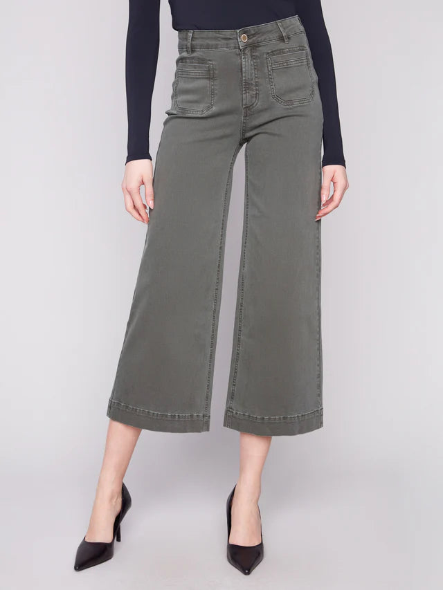 Charlie B - Patch Pocket Flare Jeans - Green
