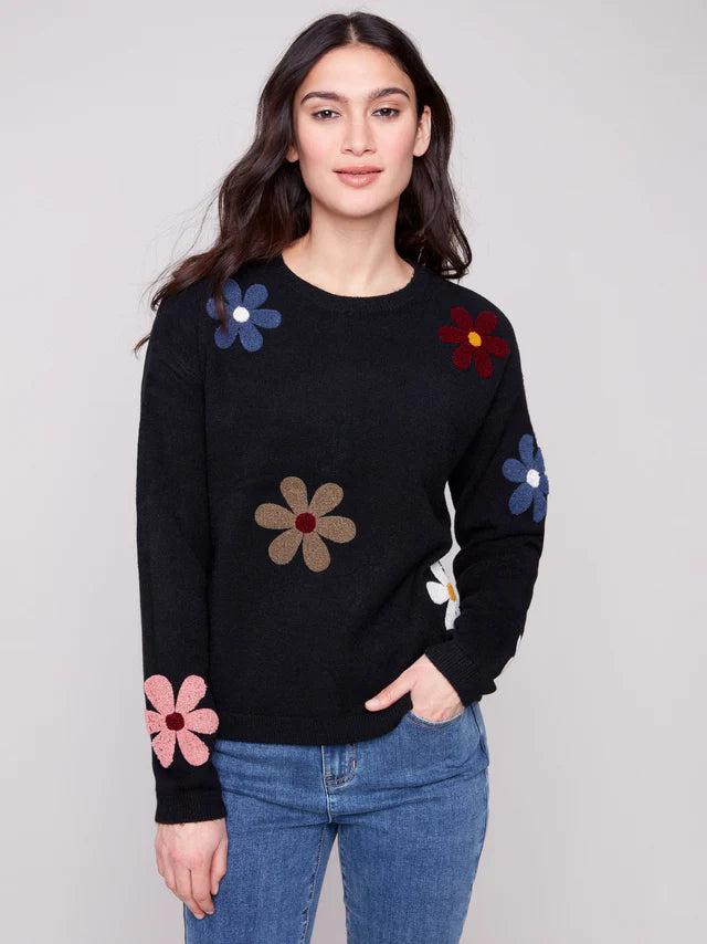 Charlie B - Plush Sweater with Boucle Flowers