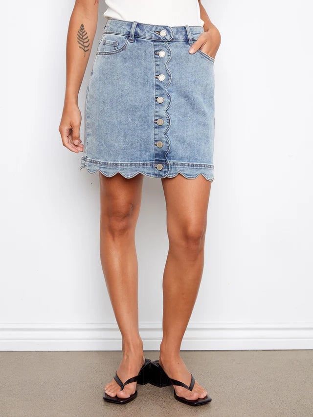 Charlie B Scalloped Skort - Blue Denim