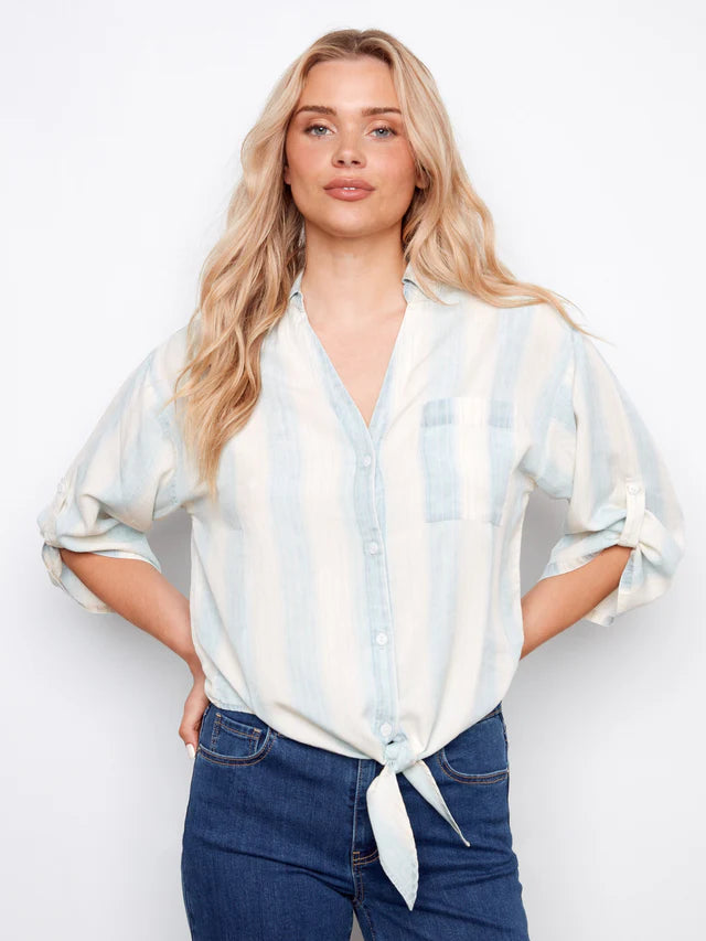 Charlie B Striped Linen Blend Blouse