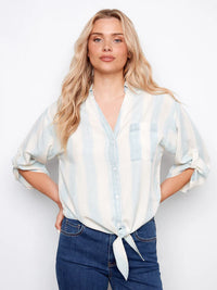 Charlie B Striped Linen Blend Blouse