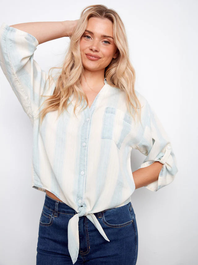 Charlie B Striped Linen Blend Blouse