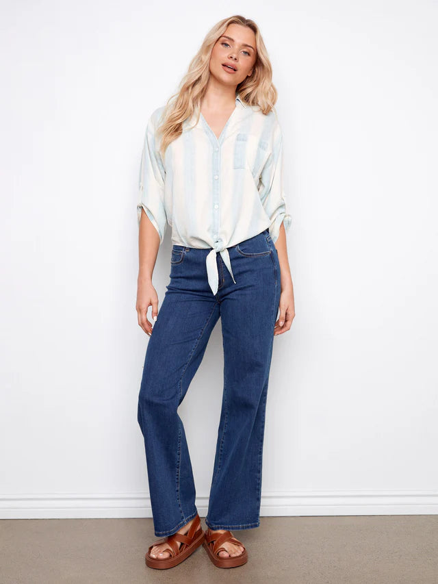 Charlie B Striped Linen Blend Blouse