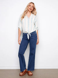Charlie B Striped Linen Blend Blouse
