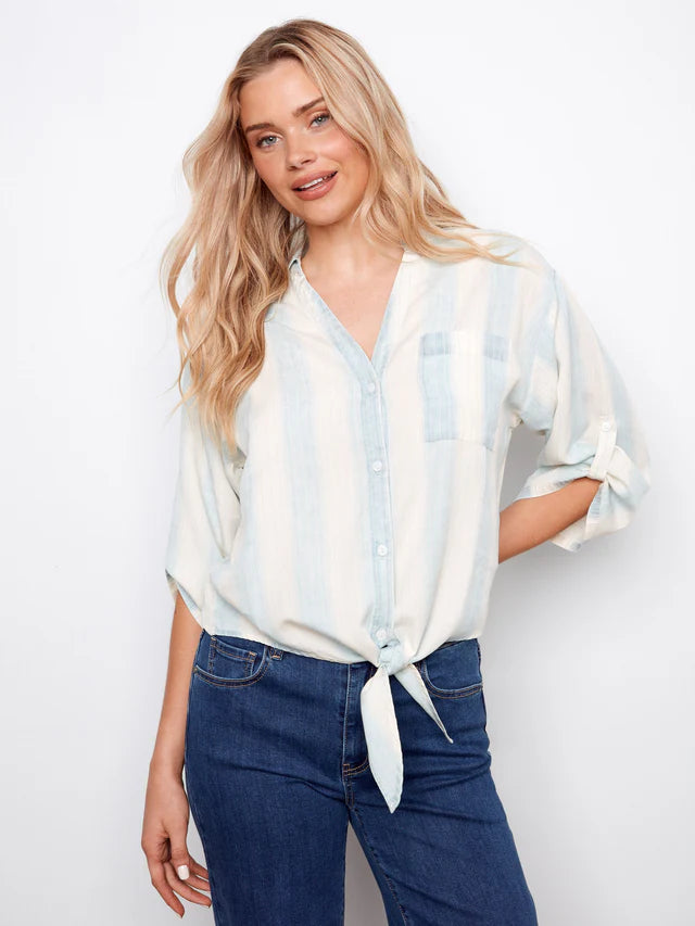 Charlie B Striped Linen Blend Blouse