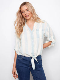 Charlie B Striped Linen Blend Blouse