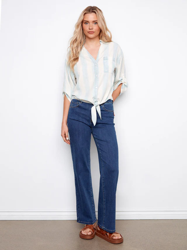 Charlie B Striped Linen Blend Blouse