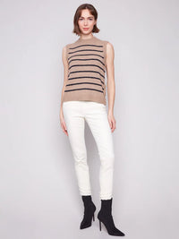 Striped Sleeveless Sweater Vest- Heather Camel