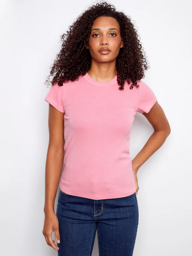 Charlie B Tencel Ribbed TShirt - Candy