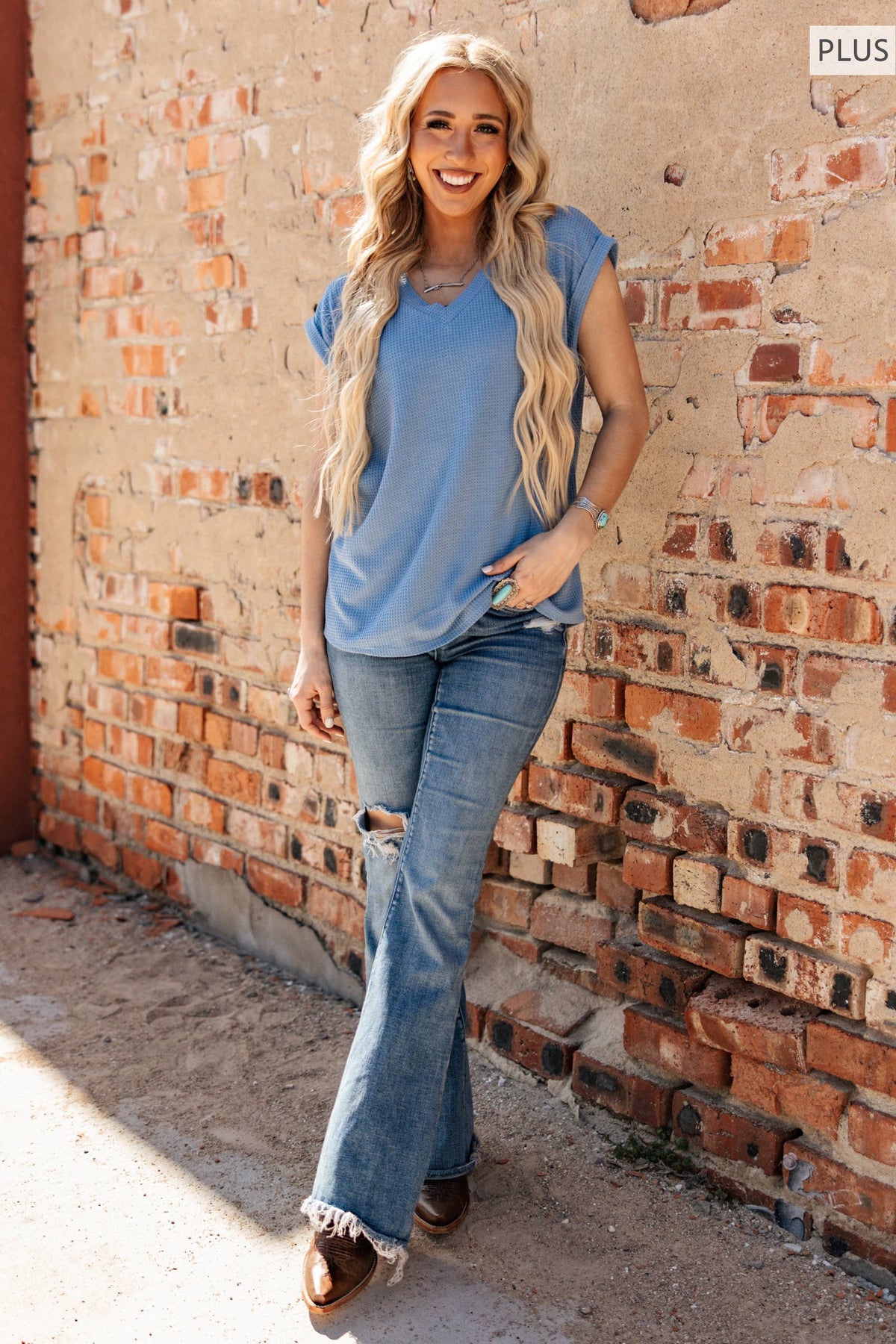The Blayke Top - Denim Blue (Plus)