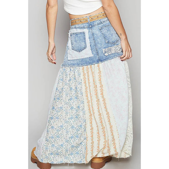 Denim & Lace Woven Skirt