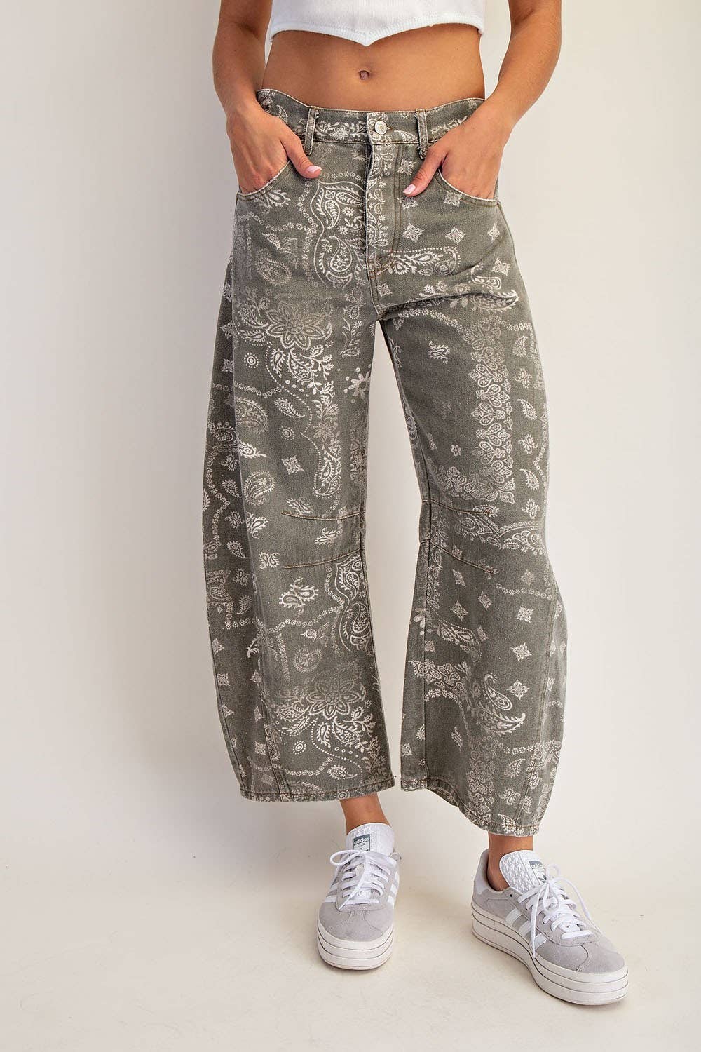 Paisley Barrel Pant - Vintage Army