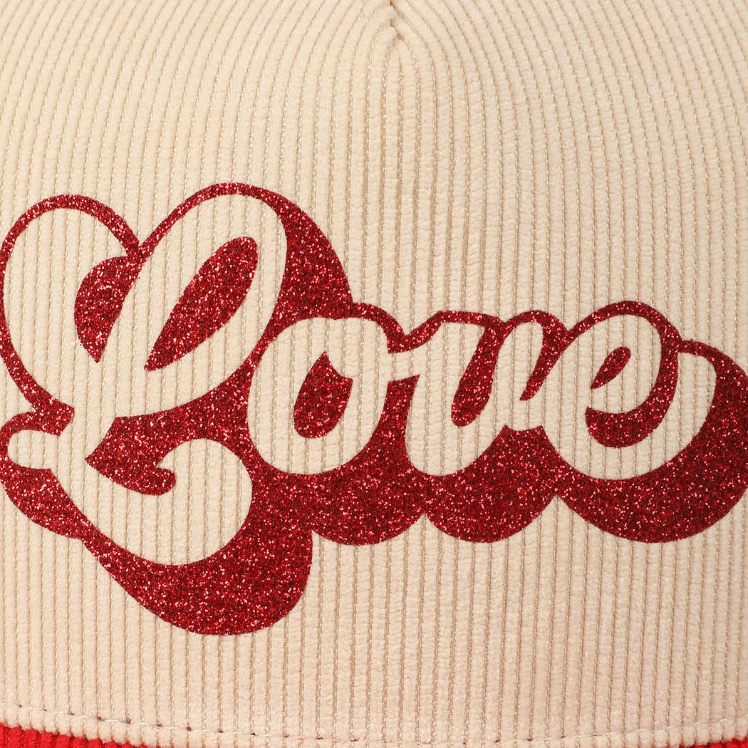 Love Glitter Bubble Letter Corduroy Cap