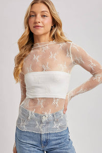 The Sophie Floral Mesh Top - Ivory