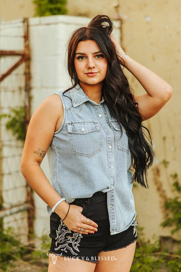Vintage Acid Wash Sleeveless Denim