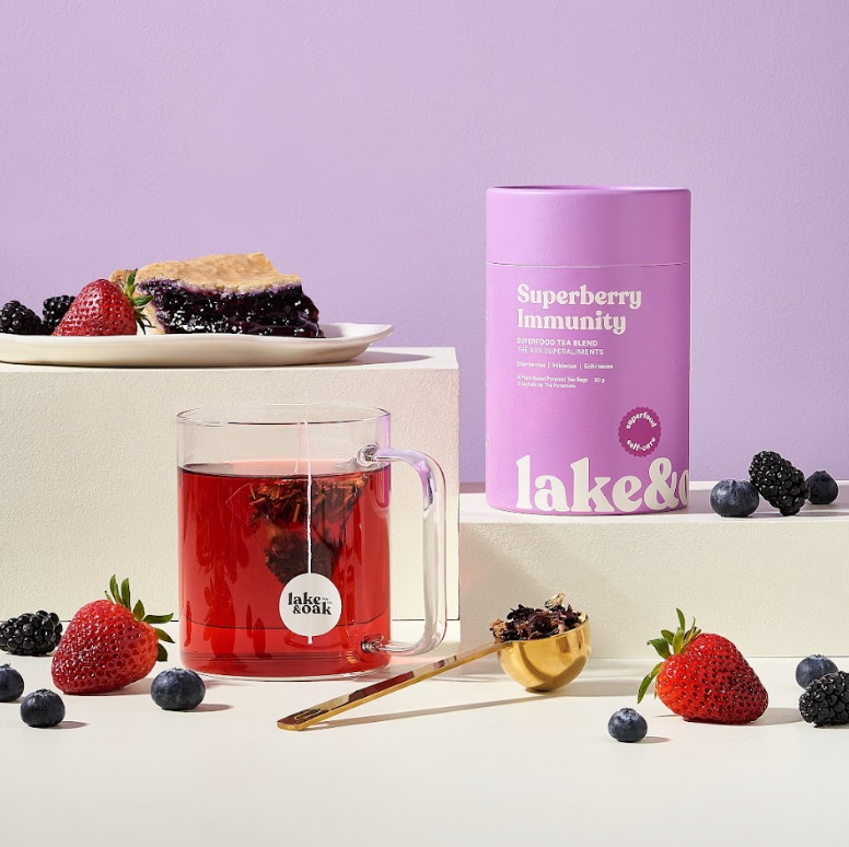 Lake & Oak Tea Co. - Superberry Immunity - Wholesale: Glass Loose-leaf Jar - 24 Cups