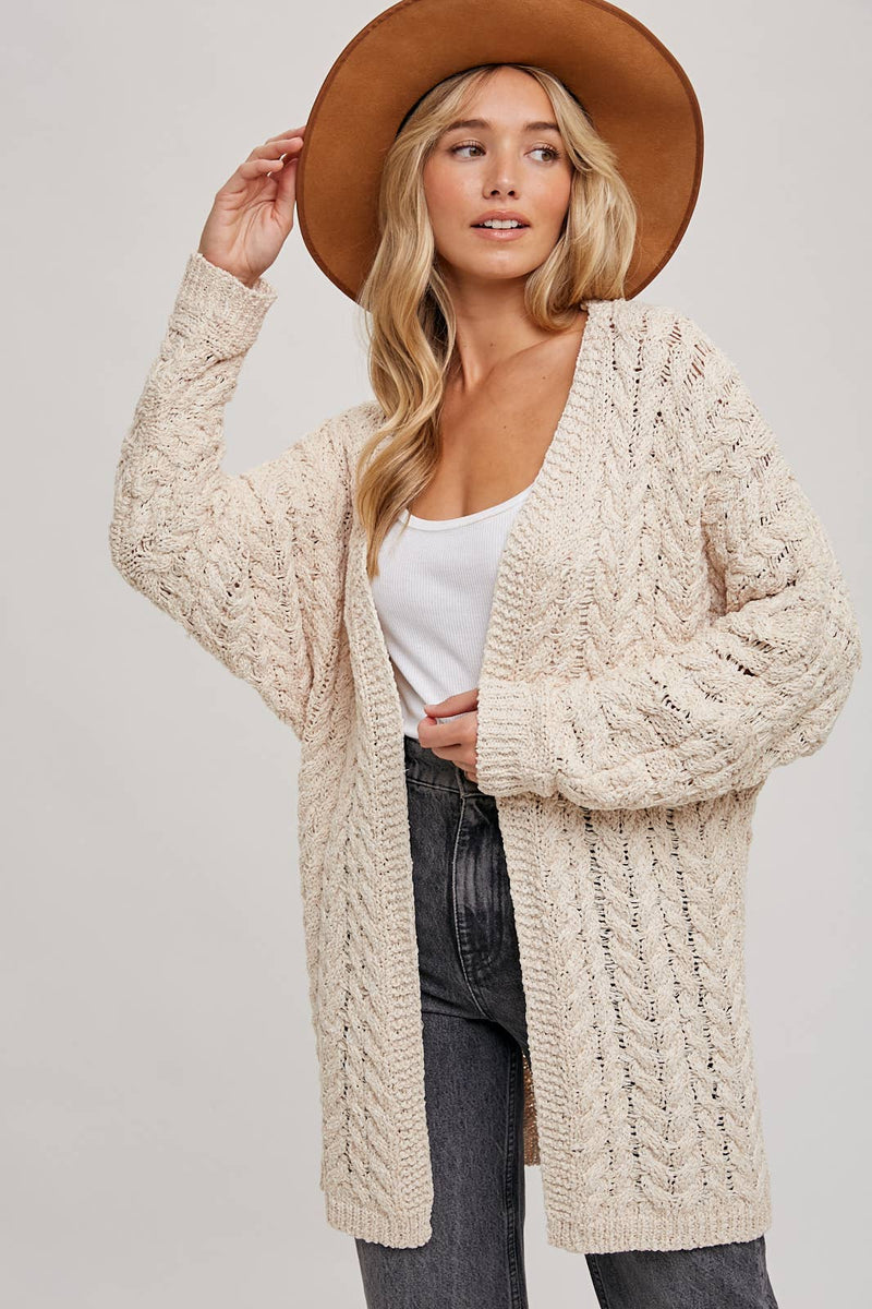 Cable Sweater Knit Cardigan : Natural