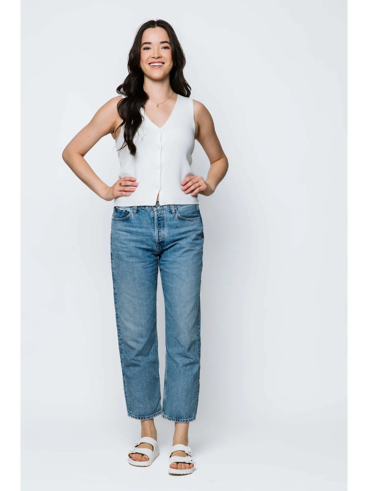 Orb Ava Soft Ribbed Sweater Vest - White