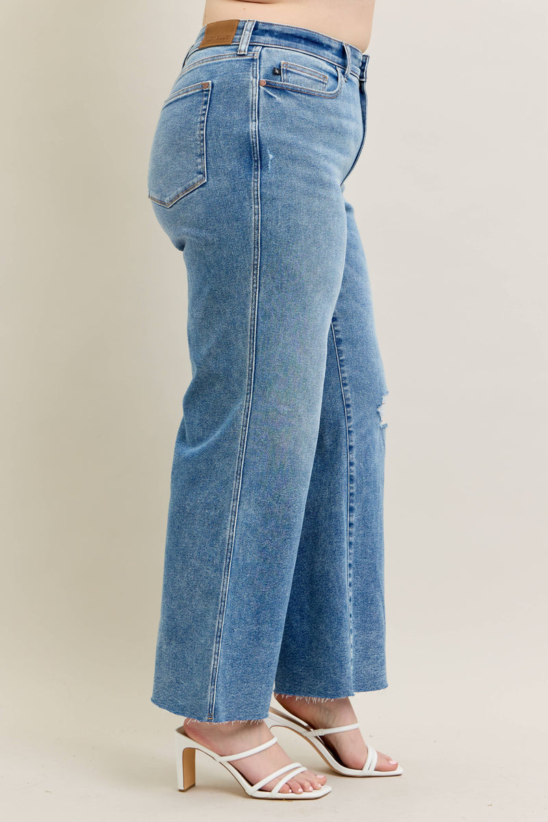 Judy Blue Jeans - Vintage Wash Wide Leg With Destroy