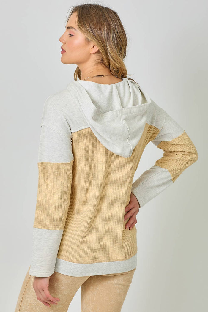 Color Block Hoodie Cardigan - Yellow