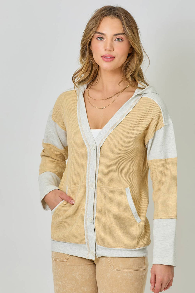 Color Block Hoodie Cardigan - Yellow
