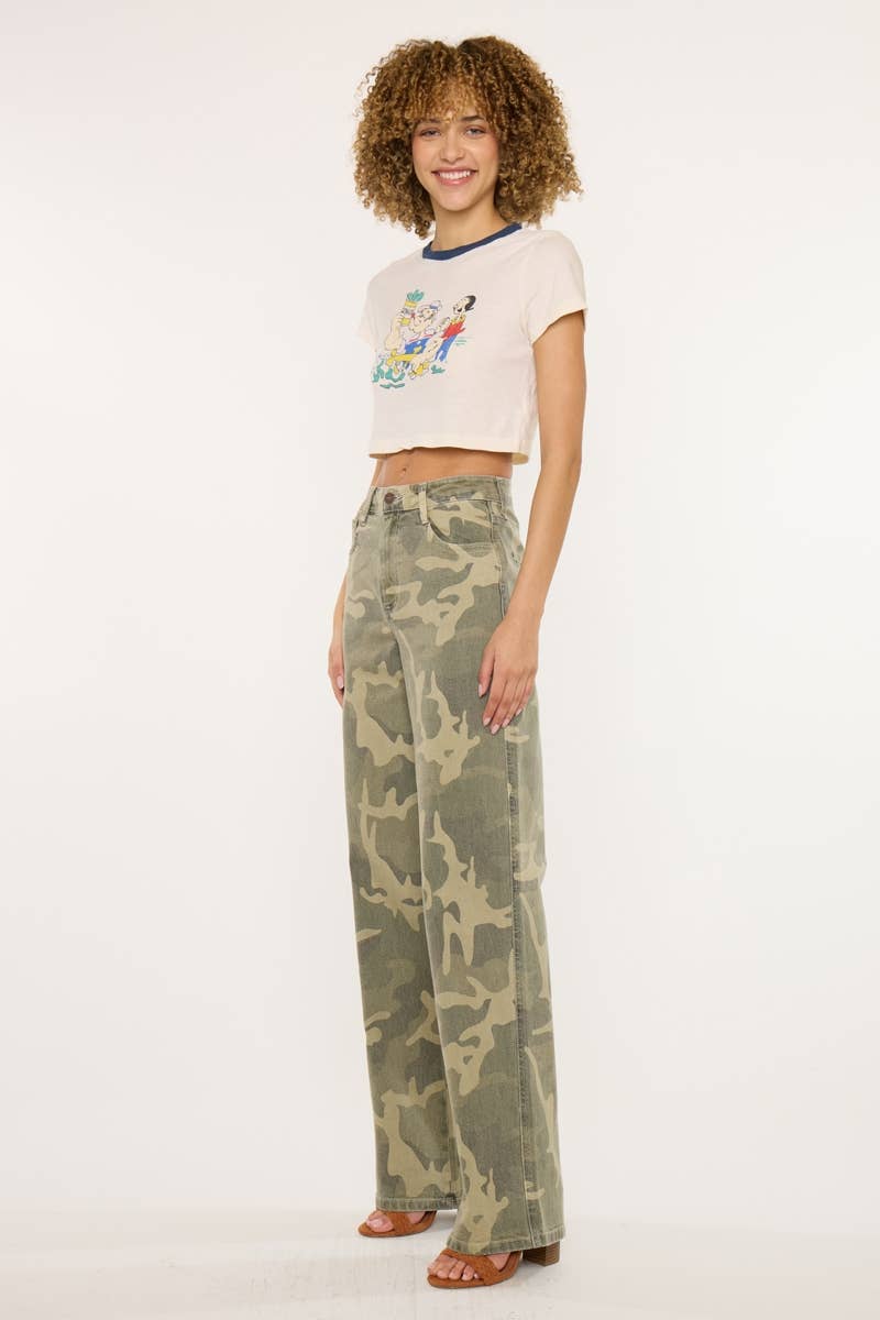 Camo Print Wide Leg Jeans