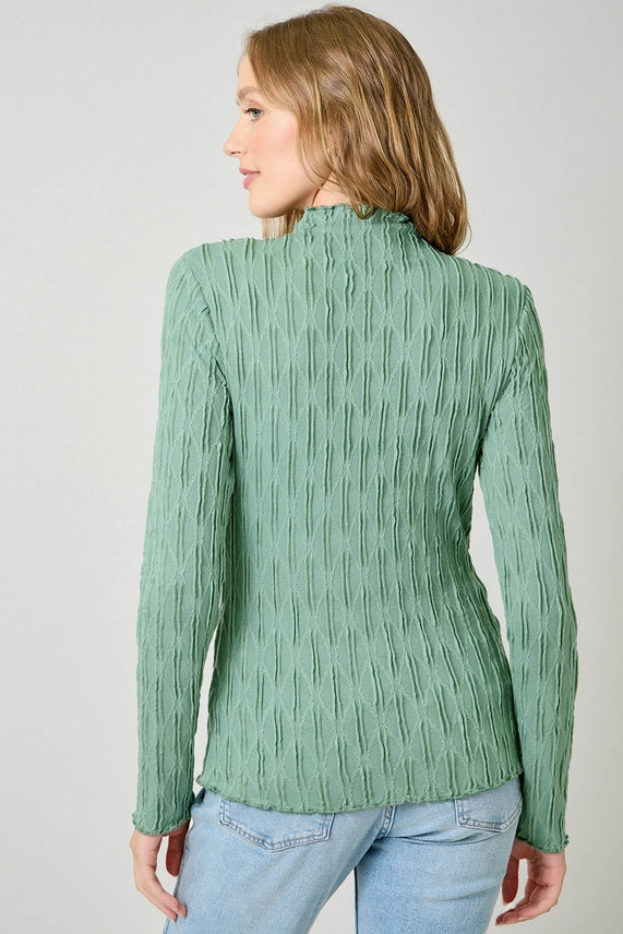 Lettuce Edge Textured Knit Top - Seafoam
