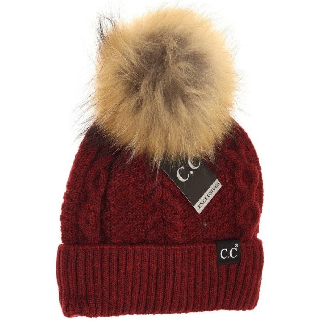 C.C Beanie  - Black Label Special Edition Ribbed Cuff Fur: Burgundy