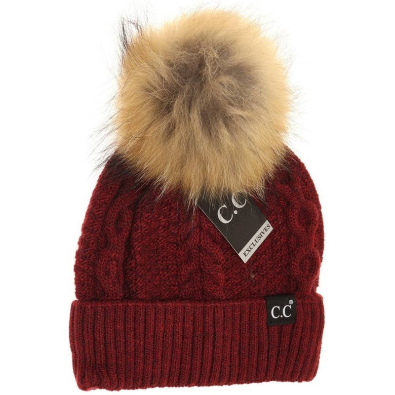 C.C Beanie  - Black Label Special Edition Ribbed Cuff Fur: Burgundy