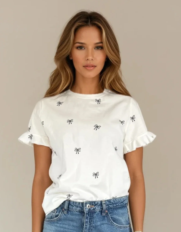 PRIV Elodie Ruffle Cuff Tee - Bows
