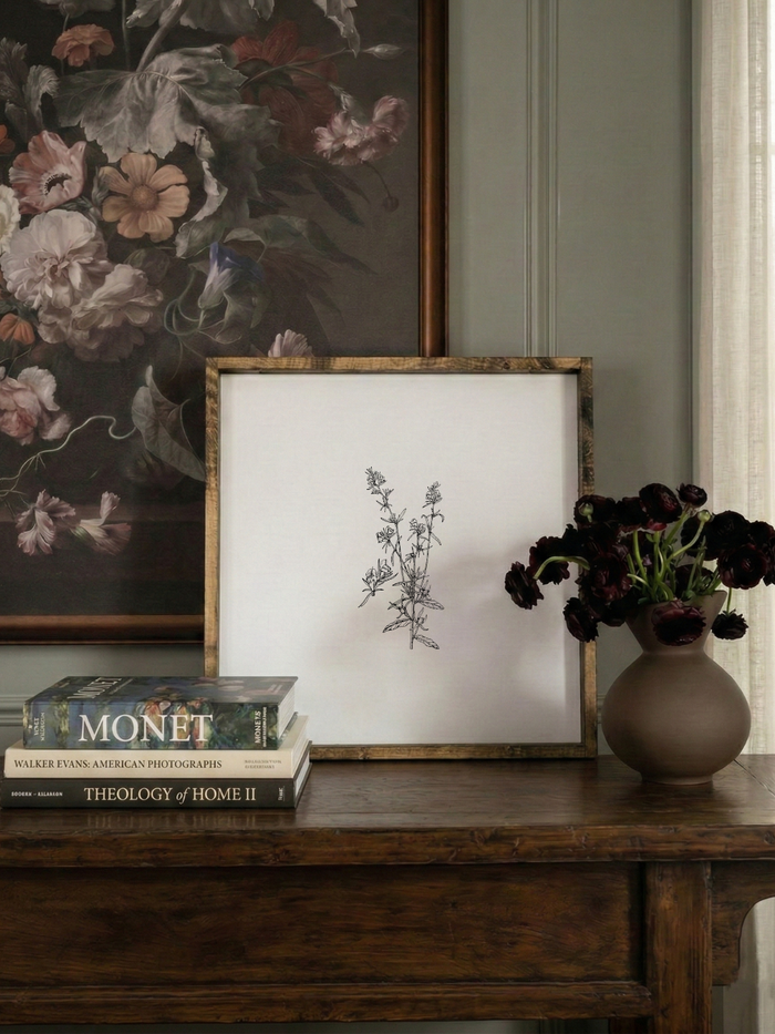 Vintage Floral Stem No. 2 Framed Wall Art - White