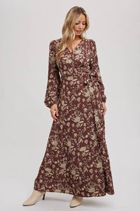 Floral Print Wrap Maxi Dress : Hazelnut