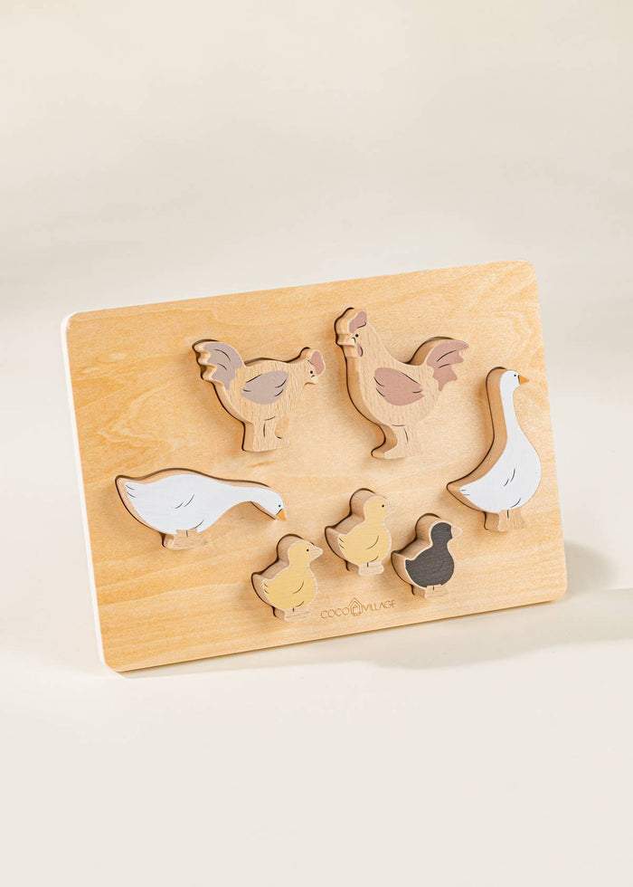 Coco Village - Set of 6 Barnyard Animals on Wooden Plate