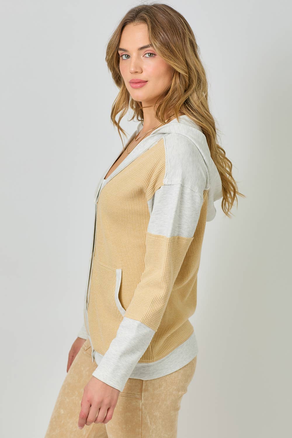 Color Block Hoodie Cardigan - Yellow