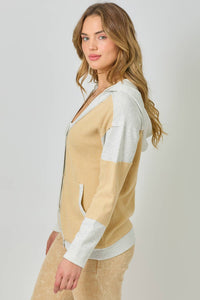 Color Block Hoodie Cardigan - Yellow