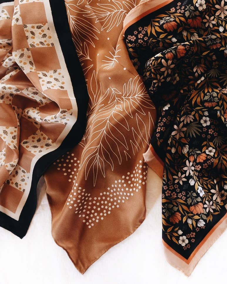 Silk Bandana Scarf-Tropical Palms Amber
