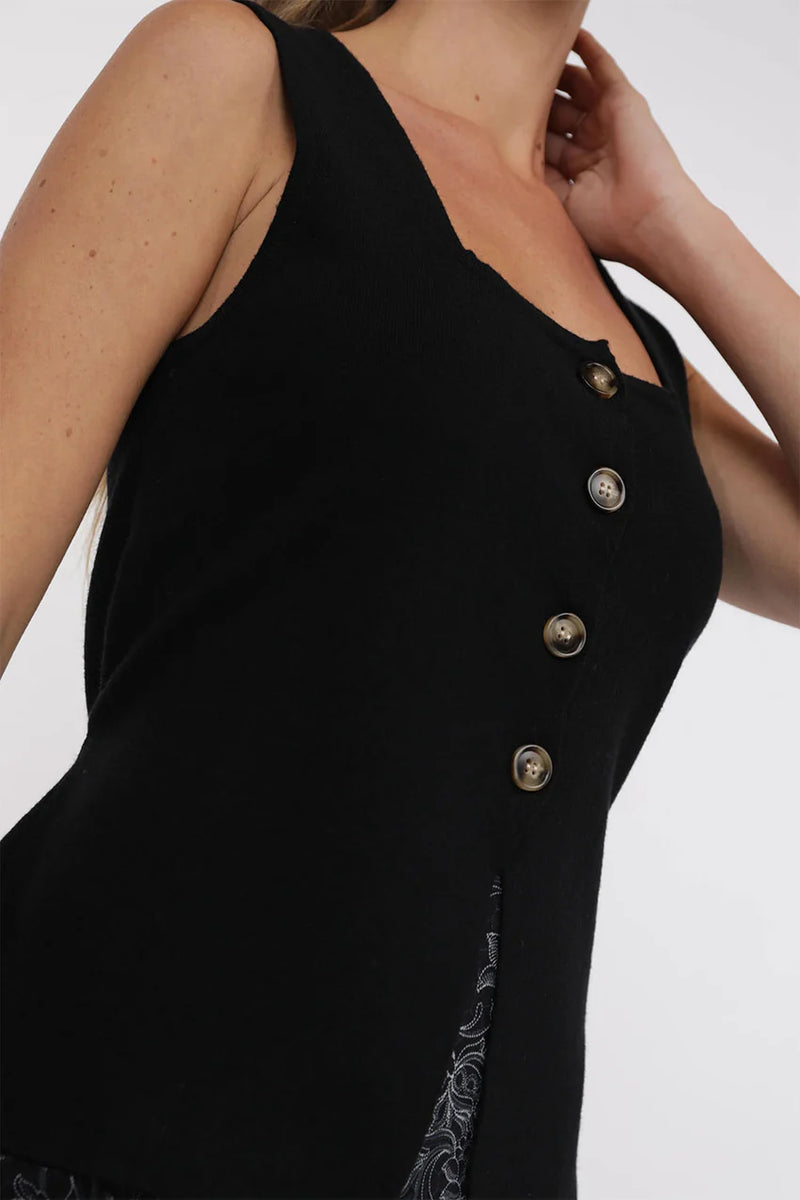 Myra Button Front Knit Vest - Black