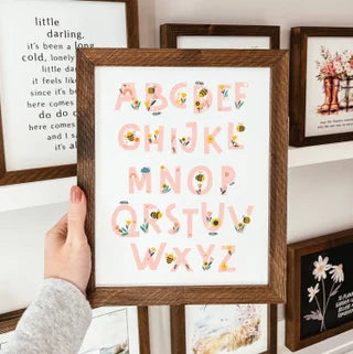 Bee Alphabet framed wood Sign