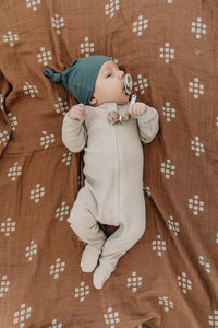 Mebie Baby Organic Cotton Ribbed Zipper - oatmeal