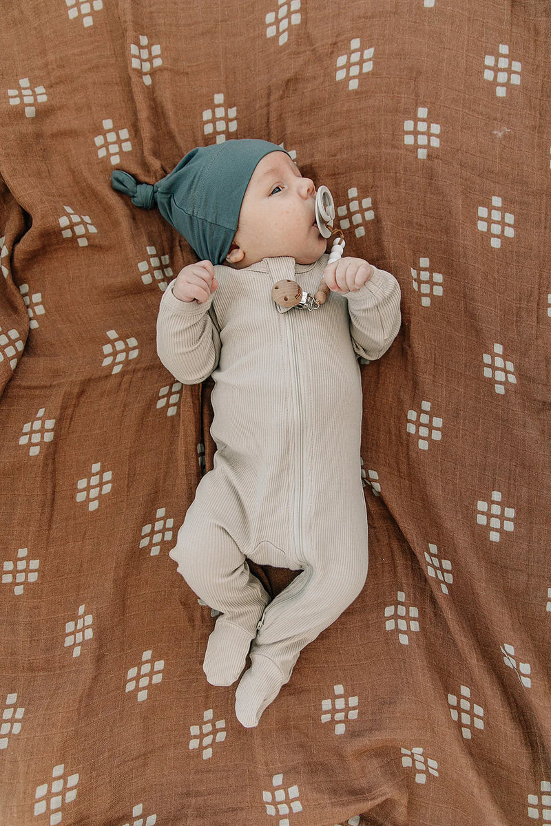 Mebie Baby Organic Cotton Ribbed Zipper - oatmeal