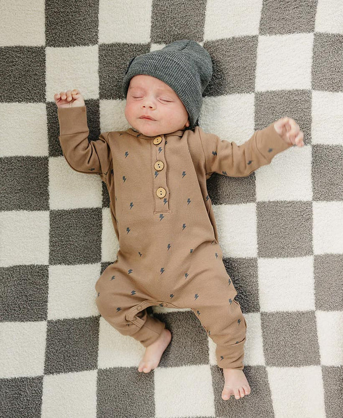 Mebie Baby Lightening Bolt Long Sleeve Button Romper