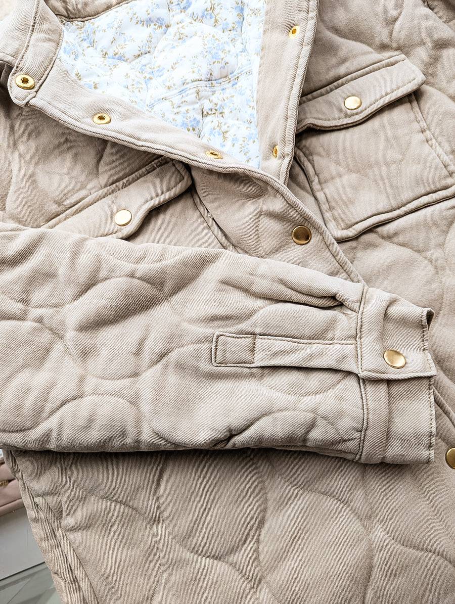 Leni  Quilted Brushed Cotton Coat Oat